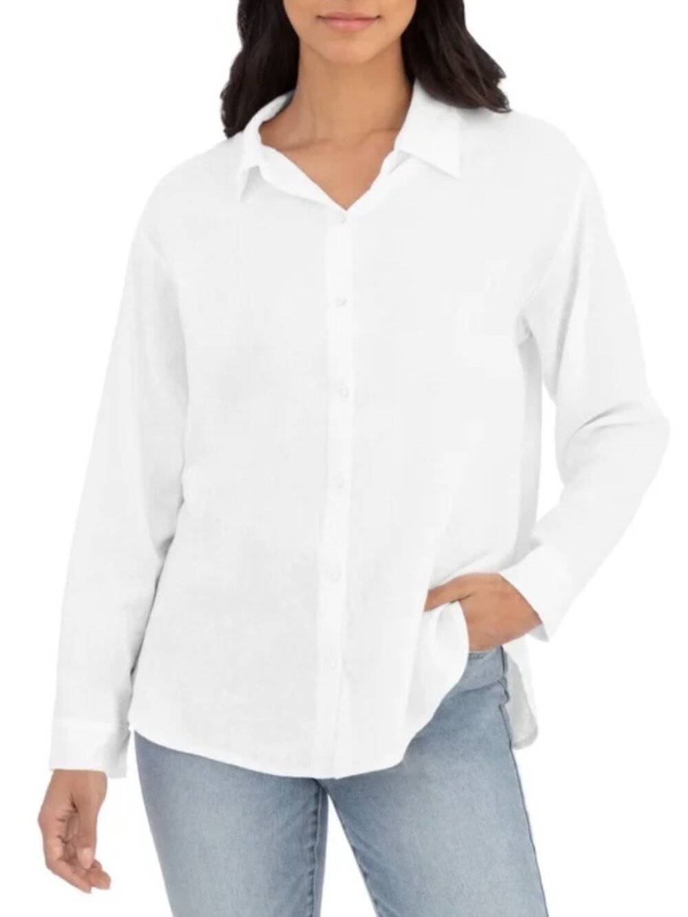 Blank NYC Women's White Linen Blend Button Up Shirt